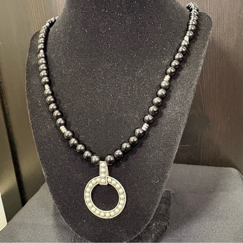 925 Sterling Silver & Black Onyx Beaded Necklace - Picture 3 of 8